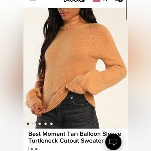 NWT Lulu's Best Moment Tan Balloon Sleeve Turtleneck Cutout Sweater Medium